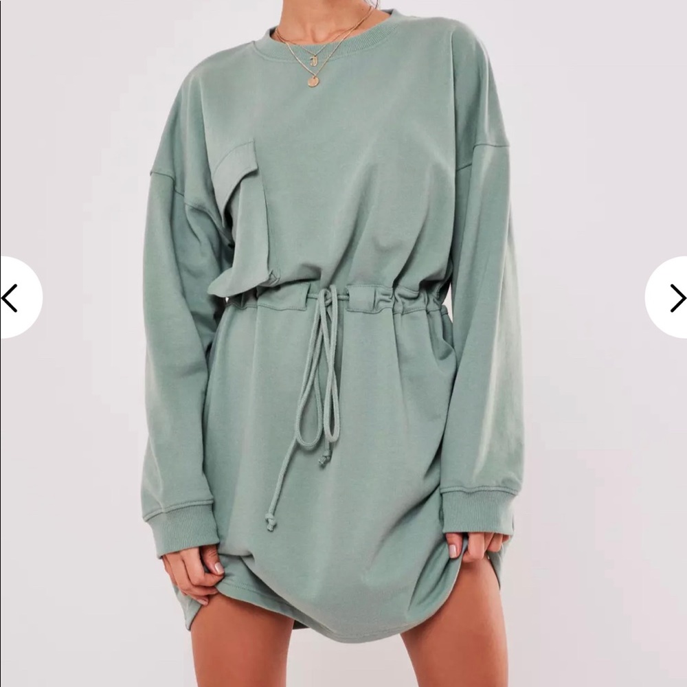 Missguided Mint Tie Waist Pocket Sweater Dress 0/2
